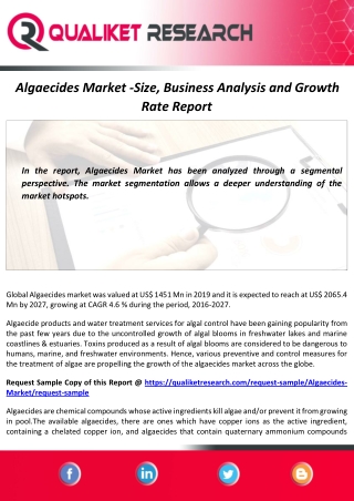 Algaecides Market Size, Share, Growth and Forecast Report to 2027