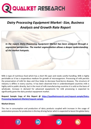 Dairy Processing Equipment Market Size, Share and Forecast Report to 2027