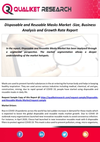 Disposable and Reusable Masks Market Size and Forecast Report to 2027