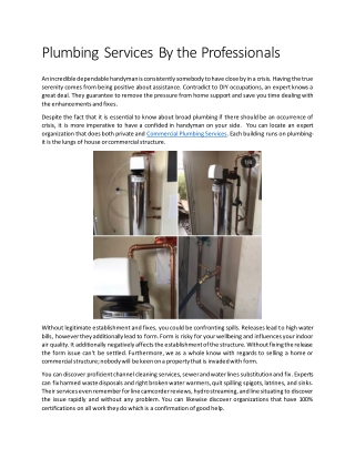 Plumbing Services By the Professionals