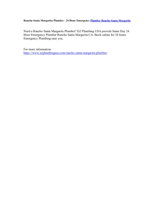 Rancho Santa Margarita Plumber - 24 Hour Emergency Plumber Rancho Santa Margarita