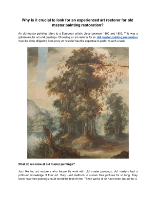 Why is it crucial to look for an experienced art restorer for old master painting restoration?