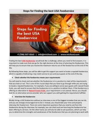 Steps for Finding the best USA Foodservice