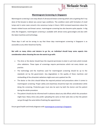 Mammogram Screening in Singapore