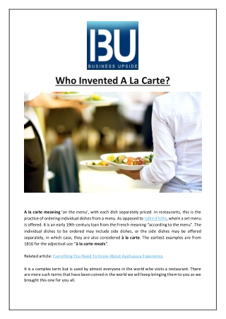 Who Invented A La Carte?