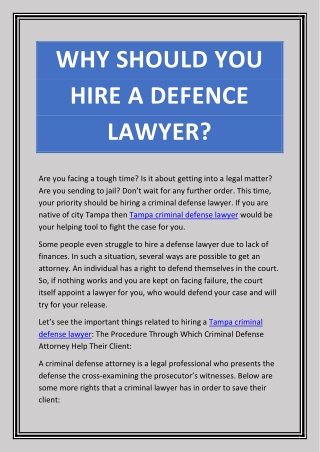 Why Should You Hire A Defence Lawyer?