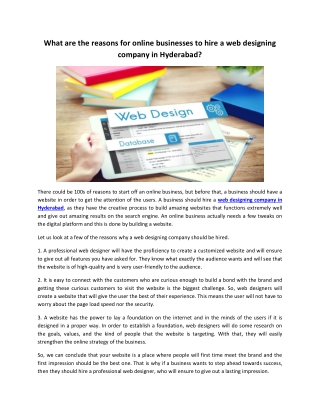 What are the reasons for online businesses to hire a web designing company in Hyderabad?