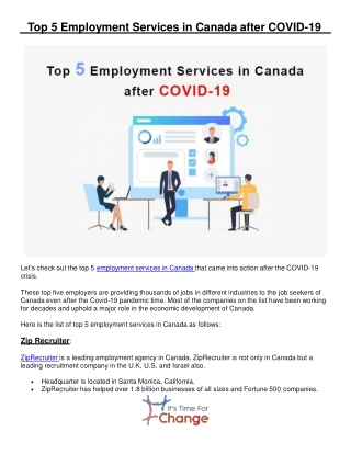 Top 5 Employment Services in Canada after COVID-19