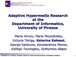 Adaptive Hypermedia Research at the Department of Informatics, University of Piraeus