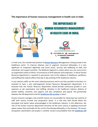 The importance of human resources management in health care in India