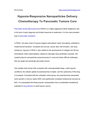 Hypoxia-Responsive Nanoparticles Delivery Chemotherapy To Pancreatic Tumors Core