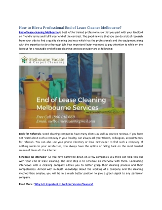 How to Hire a Professional End of Lease Cleaner Melbourne?