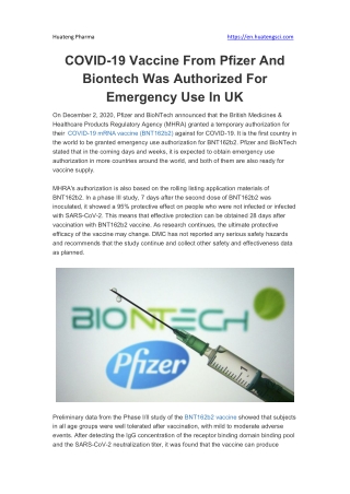 COVID-19 Vaccine From Pfizer And Biontech Was Authorized For Emergency Use In UK