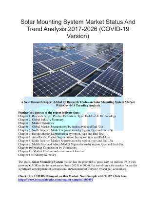 Solar Mounting System Market Status And Trend Analysis 2017-2026 (COVID-19 Version)