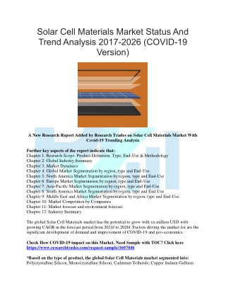 Solar Cell Materials Market Status And Trend Analysis 2017-2026 (COVID-19 Version)
