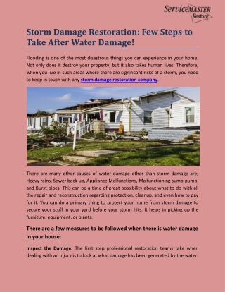 Storm Damage Restoration: Few Steps To Take After Water Damage!