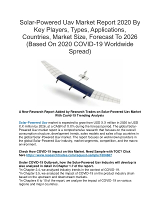 Solar-Powered Uav Market Report 2020 By Key Players, Types, Applications, Countries, Market Size, Forecast To 2026