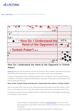How Do I Understand the Hand of the Opponent in Turkish Poker?
