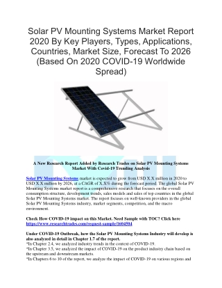 Solar PV Mounting Systems Market Report 2020 By Key Players, Types, Applications, Countries, Market Size, Forecast To 20