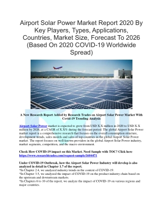 Airport Solar Power Market Report 2020 By Key Players, Types, Applications, Countries, Market Size, Forecast To 2026 (Ba