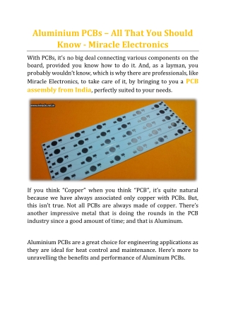 Aluminium PCBs – All That You Should Know - Miracle Electronics