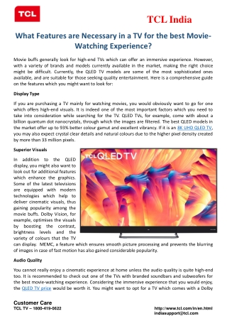 What Features are Necessary in a TV for the best Movie-Watching Experience?