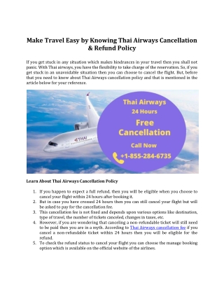 Make Travel Easy by Knowing Thai Airways Cancellation & Refund Policy