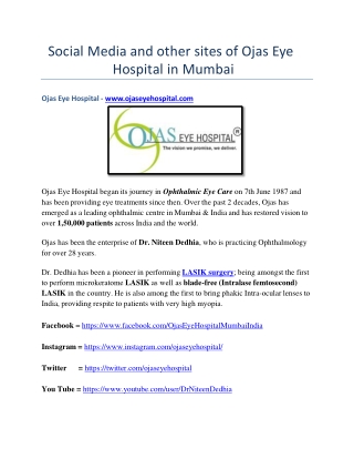 Social Media and other sites of Ojas Eye Hospital in Mumbai