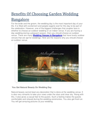 Benefits Of Choosing Garden Wedding Bangalore