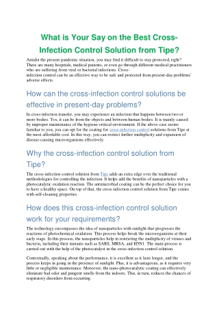 What is Your Say on the Best Cross- Infection Control Solution from Tipe?