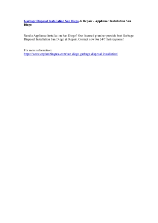 Garbage Disposal Installation San Diego & Repair - Appliance Installation San Diego