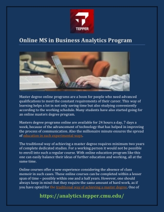 Online MS in Business Analytics Program