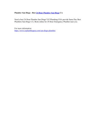 Plumber San Diego - Best 24 Hour Plumber San Diego CA