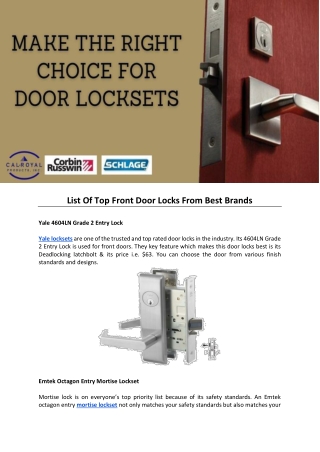 List Of Top Front Door Locks From Best Brands