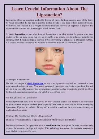 Learn Crucial Information About The Liposuction?