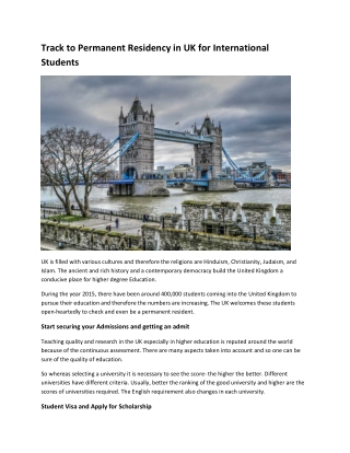 Track to Permanent Residency in UK for International Students