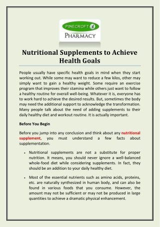 Nutritional Supplements to Achieve Health Goals