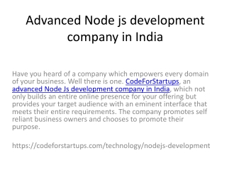 Advanced Node js development company in India