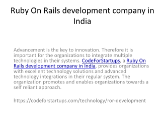 Ruby On Rails development company in India