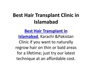 Best Hair Transplant Clinic in Islamabad