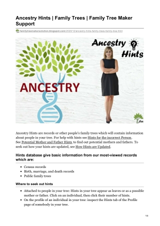 Ancestry Hints | Family Trees | Family Tree Maker Support