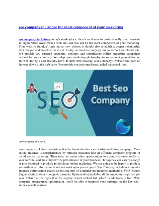 seo company in Lahore the most component of your marketing