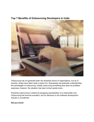 Top 7 Benefits of Outsourcing Developers in India