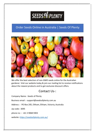 Order Seeds Online in Australia | Seeds Of Plenty