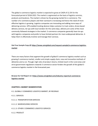 E-Commerce Logistics Market  Trends, Size, Competitive Analysis and Forecast - 2018-2023