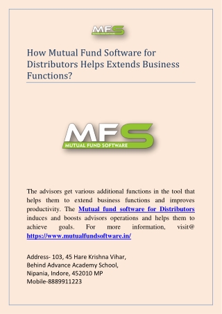 How Mutual Fund Software for Distributors Helps Extends Business Functions?