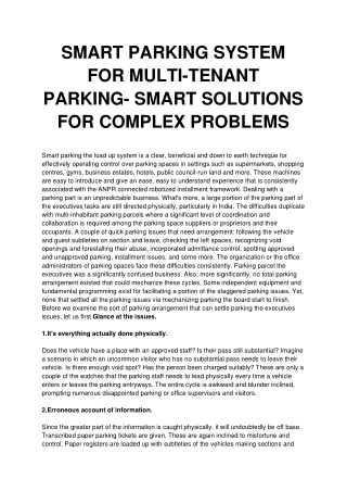 Smart Parking Solutions for Complex Problems