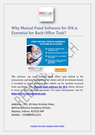 Why Mutual Fund Software for IFA is Essential for Back Office Task?