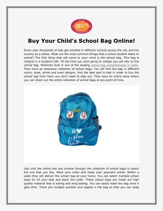 Buy Your Child’s School Bag Online!