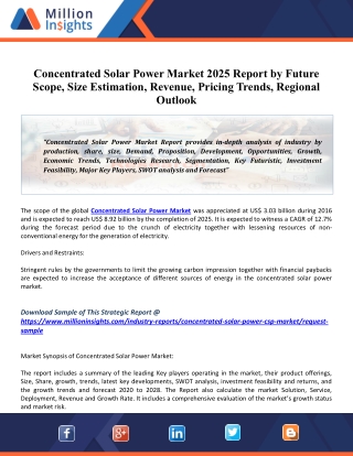 Concentrated Solar Power Market 2025 Report by Revenue, Key Drivers by Manufacturers, Upcoming Trends